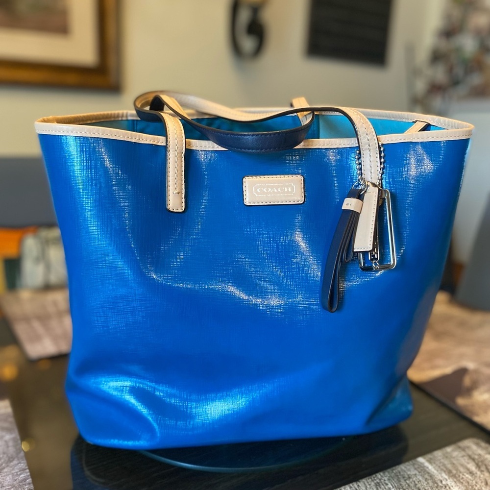 Coach Vibrant Blue and Cream Tote Bag